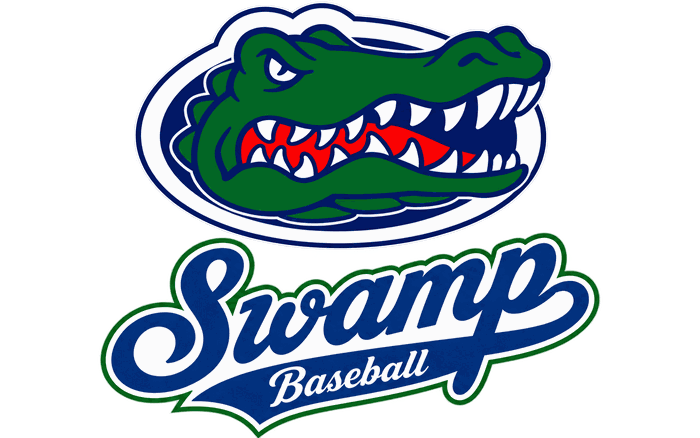 Green Valley gator emblem above the Swamp Baseball wordmark